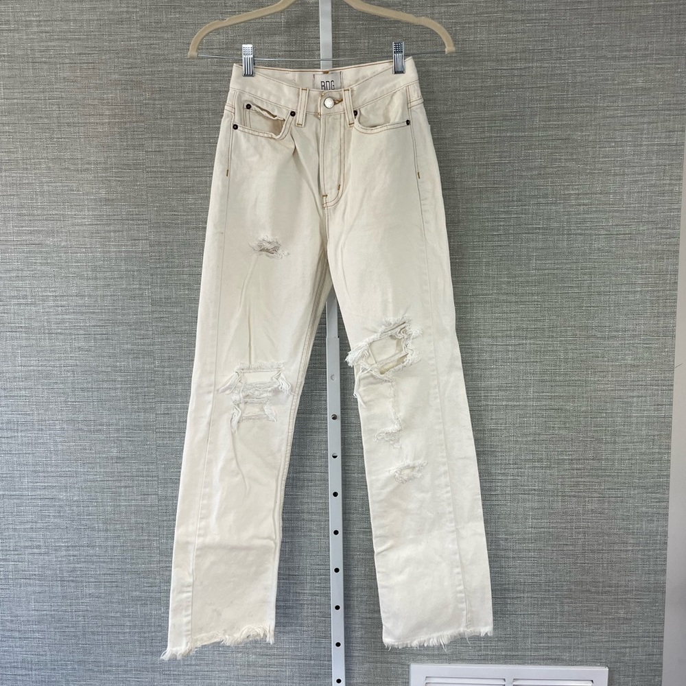 BDG Urban Outfitters Off White Ripped Wide Leg Jeans